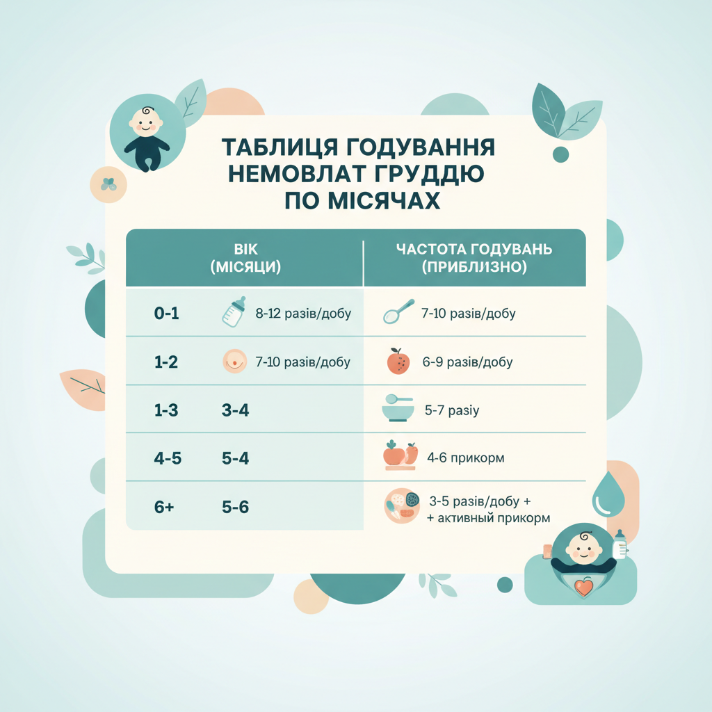 Таблиця годування немовляти груддю по місяцях — иллюстрация к статье «таблиця годування немовлят груддю»